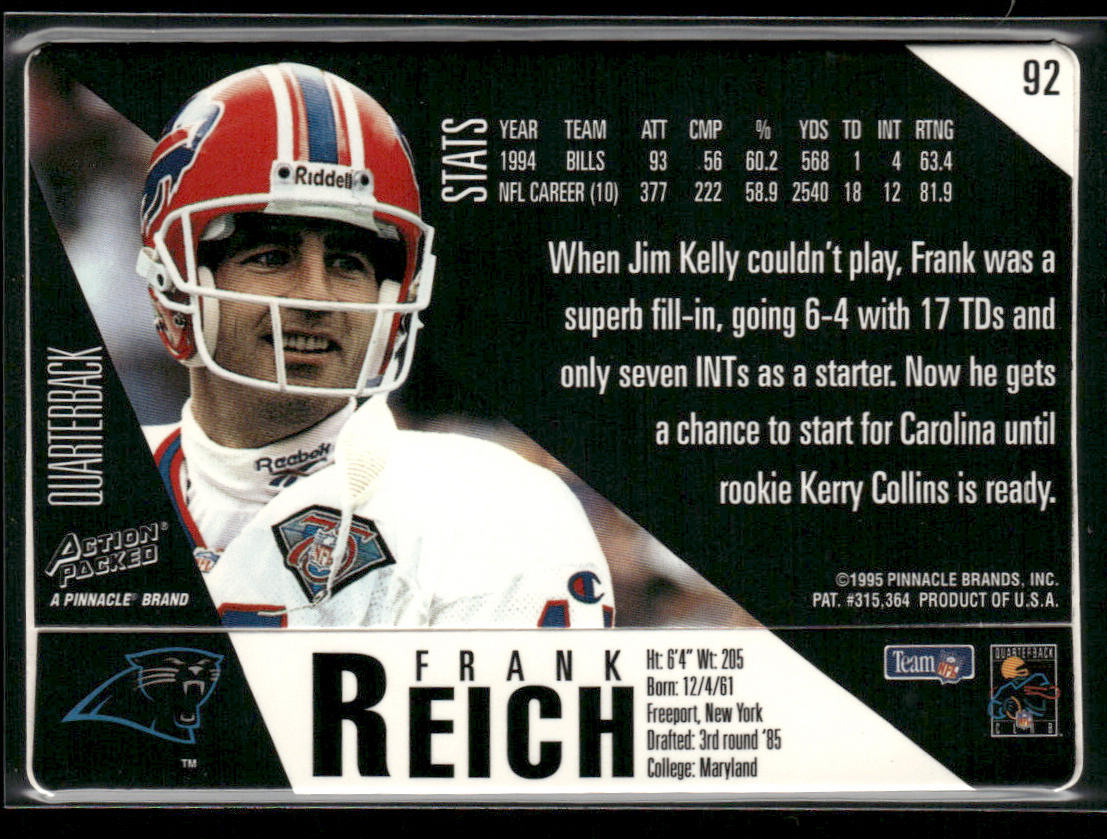 Frank Reich 1995 Action Packed #92 Carolina Panthers