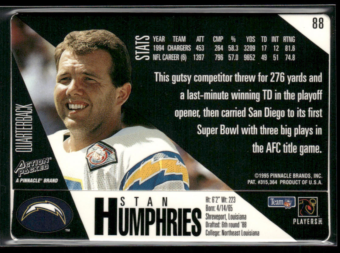 Stan Humphries 1995 Action Packed #88 San Diego Chargers