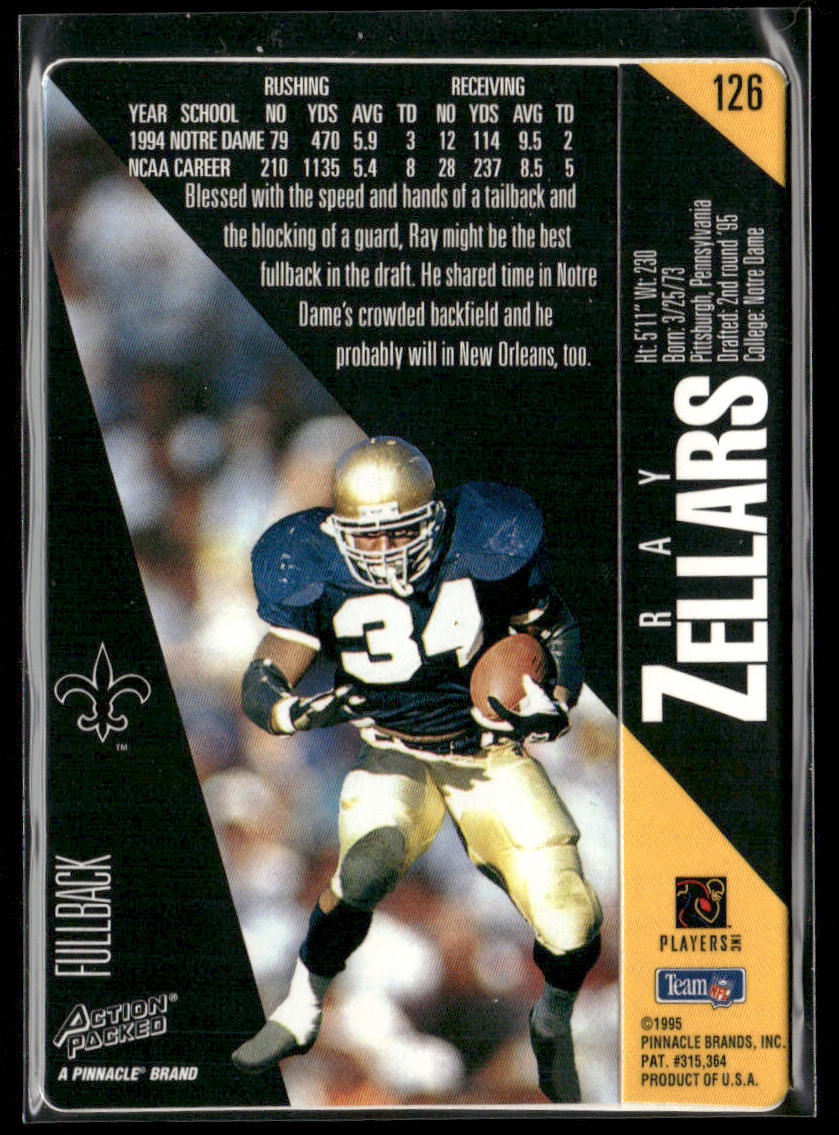 Ray Zellars 1995 Action Packed #126 RC New Orleans Saints