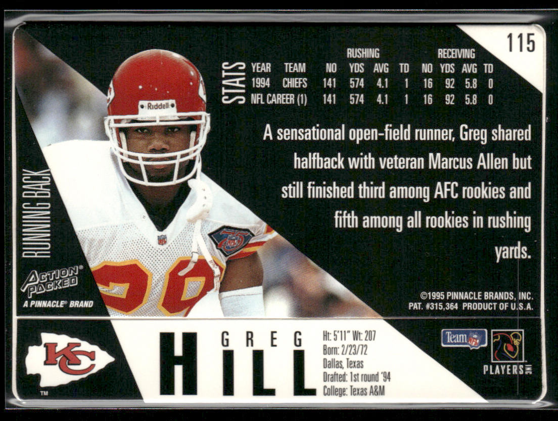 Greg Hill 1995 Action Packed #115 Kansas City Chiefs