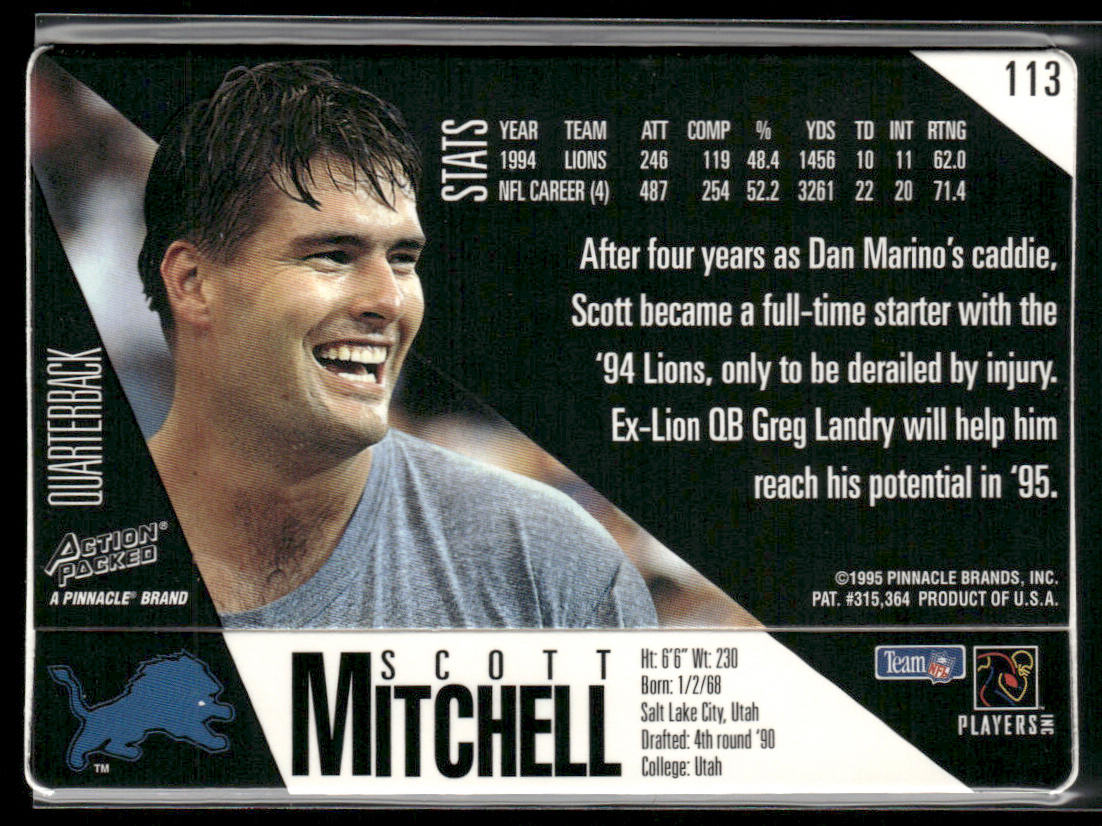 Scott Mitchell 1995 Action Packed #113 Detroit Lions