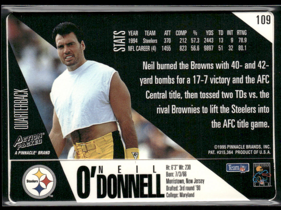 Neil O'Donnell 1995 Action Packed #109 Pittsburgh Steelers
