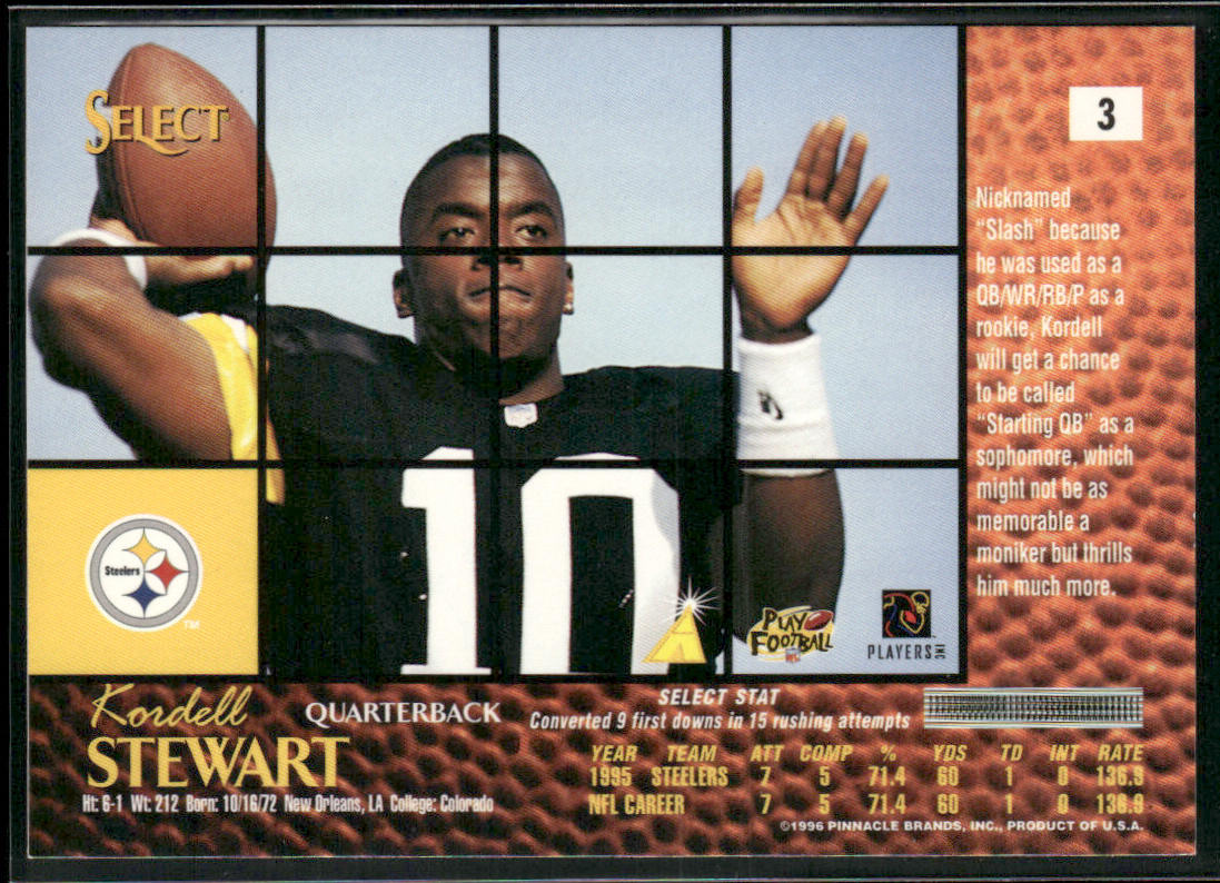Kordell Stewart 1996 Select #3 Pittsburgh Steelers