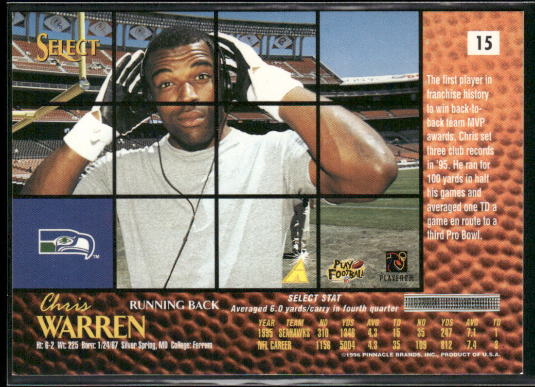 Chris Warren 1996 Select #15 Seattle Seahawks