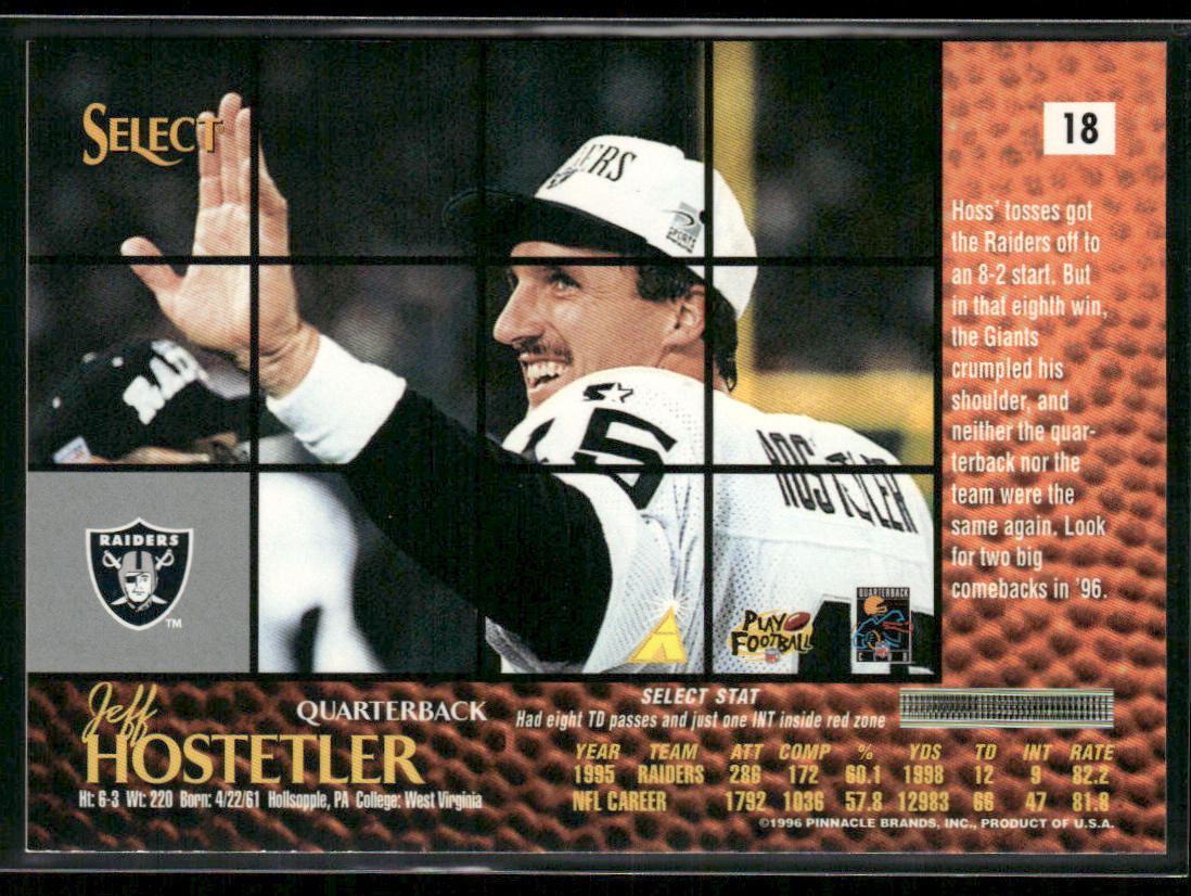 Jeff Hostetler 1996 Select #18 Oakland Raiders