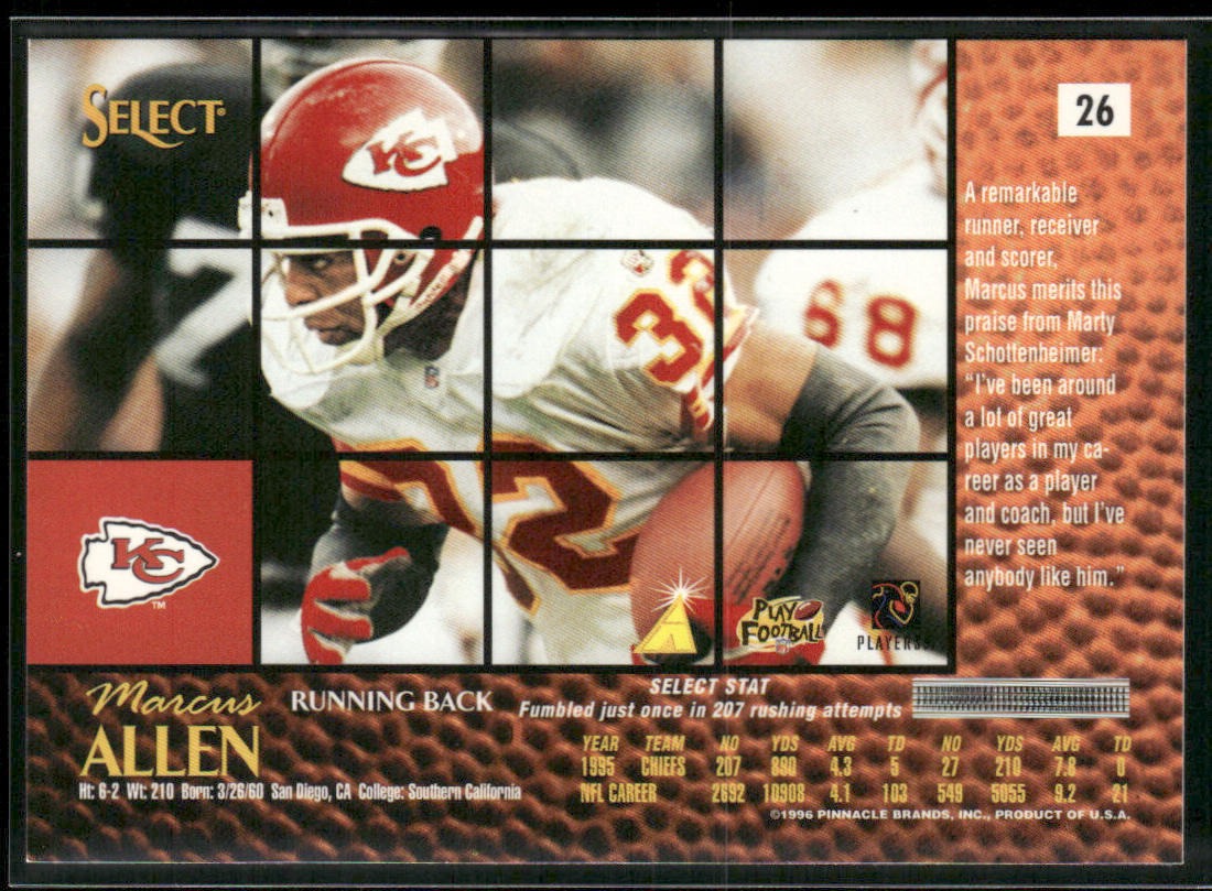 Marcus Allen 1996 Select #26 Kansas City Chiefs