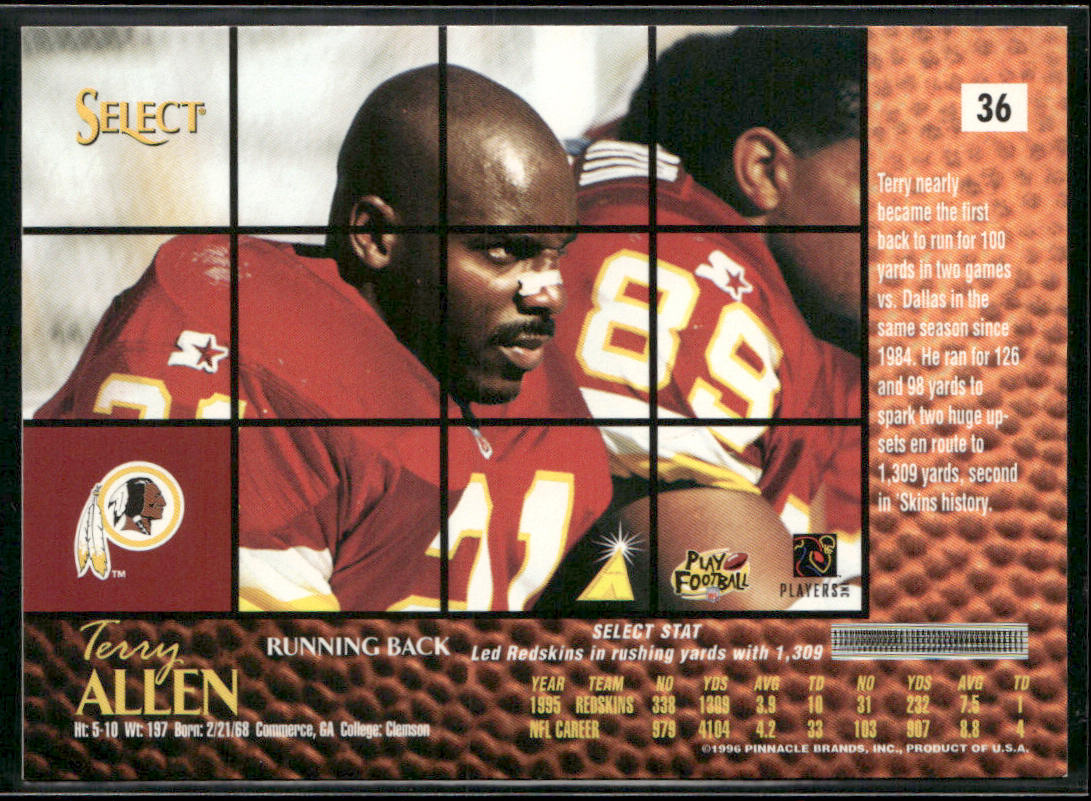 Terry Allen 1996 Select #36 Washington Redskins