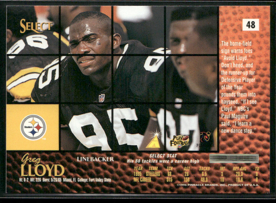 Greg Lloyd 1996 Select #48 Pittsburgh Steelers