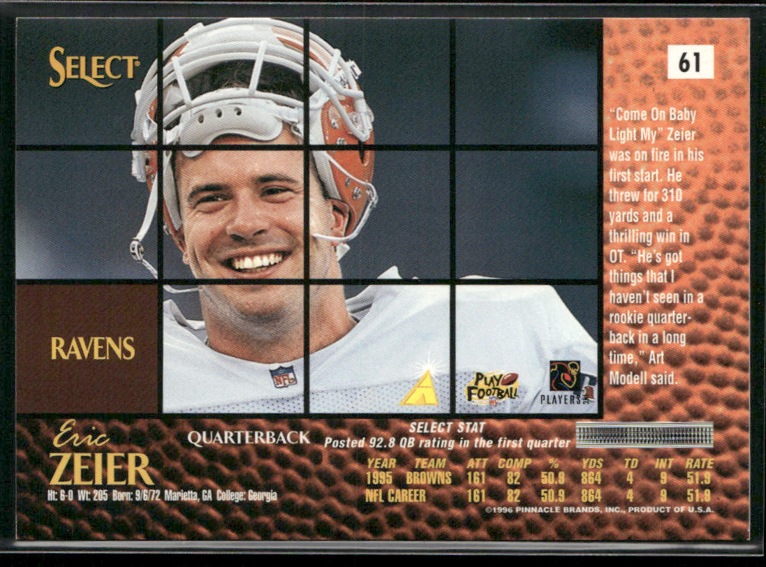 Eric Zeier 1996 Select #61 Baltimore Ravens