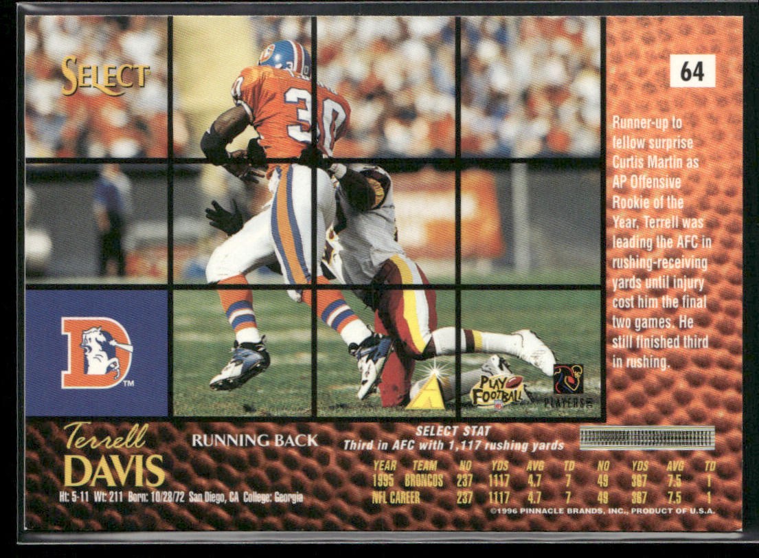 Terrell Davis 1996 Select #64 Denver Broncos