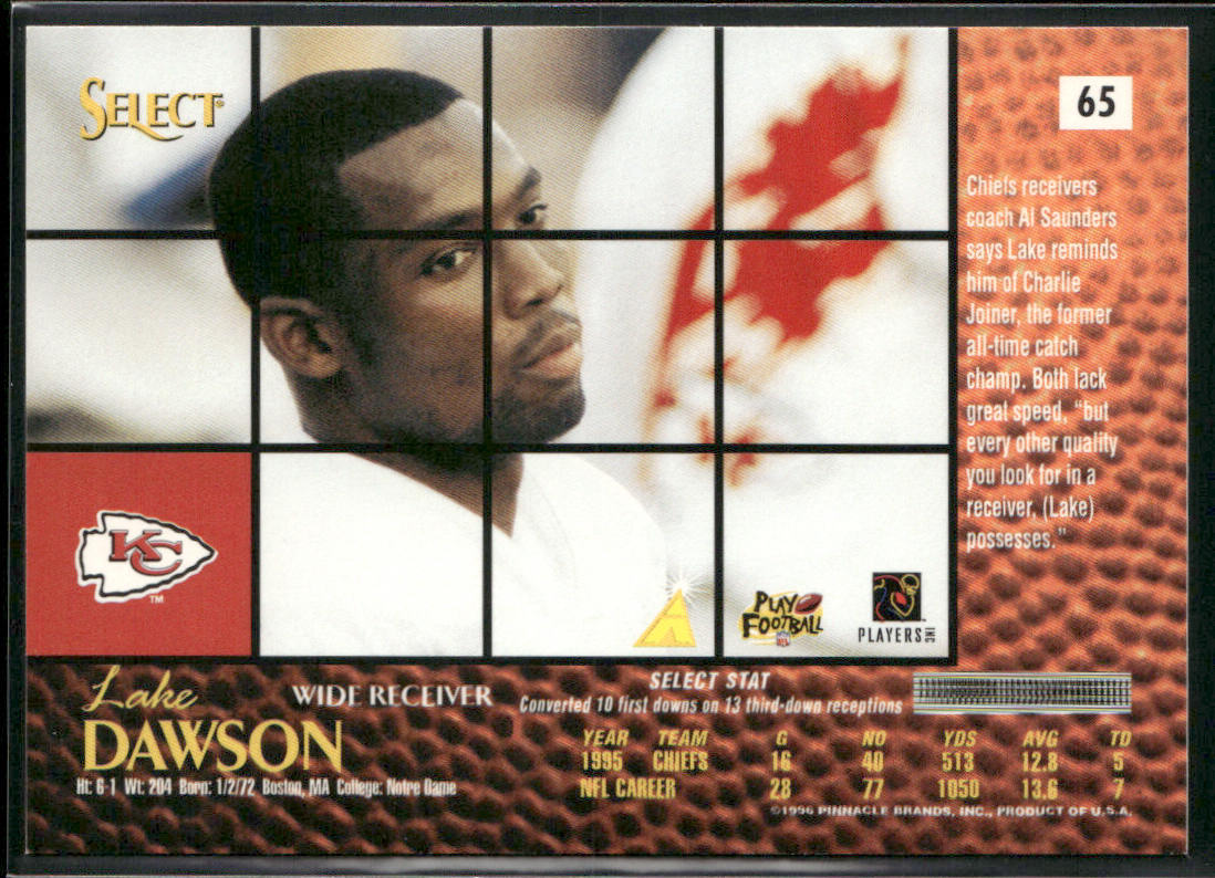 Lake Dawson 1996 Select #65 Kansas City Chiefs