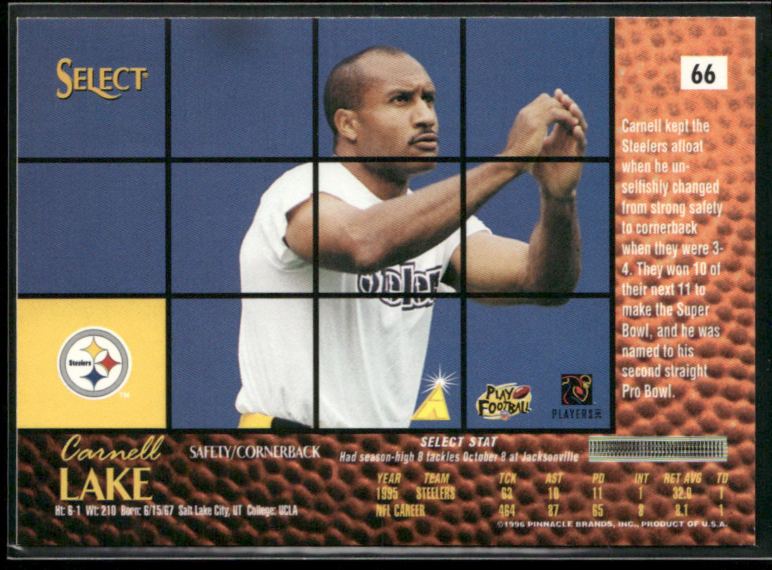 Carnell Lake 1996 Select #66 Pittsburgh Steelers