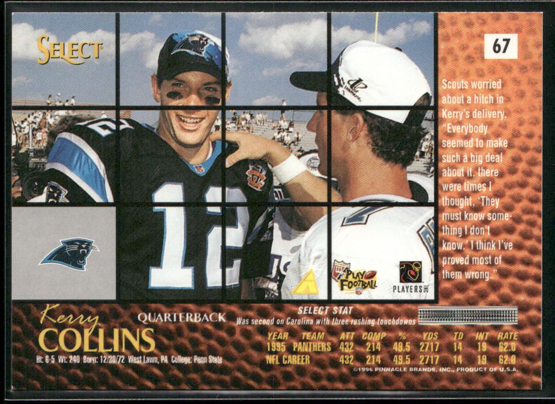 Kerry Collins 1996 Select #67 Carolina Panthers