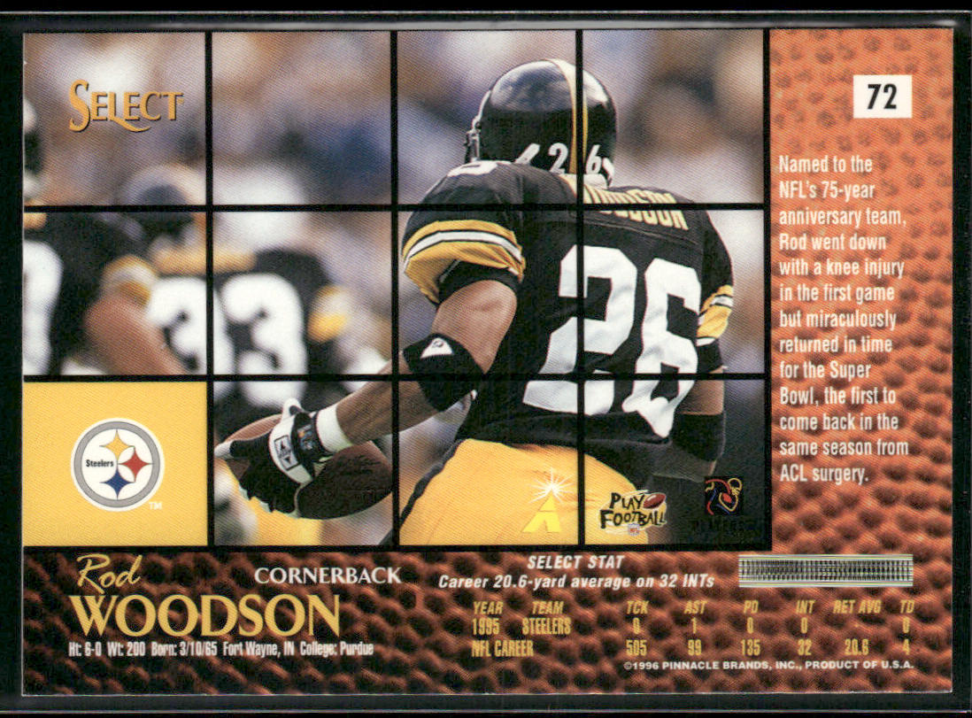 Rod Woodson 1996 Select #72 Pittsburgh Steelers