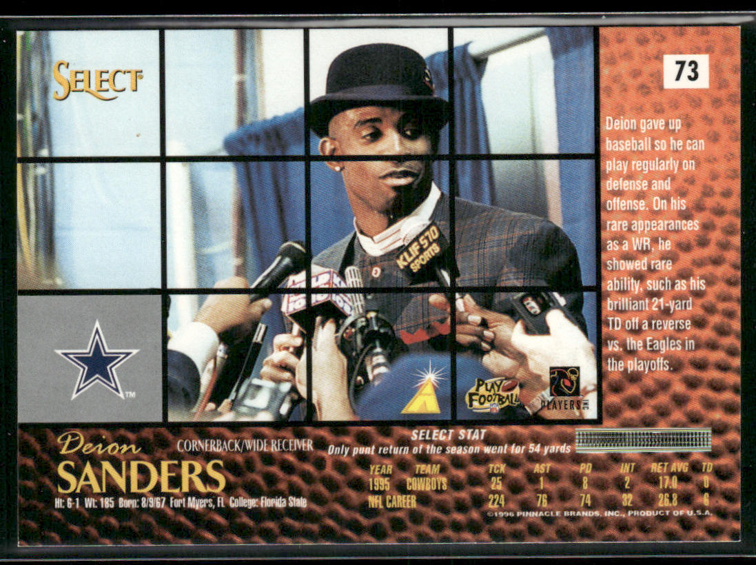 Deion Sanders 1996 Select #73 Dallas Cowboys