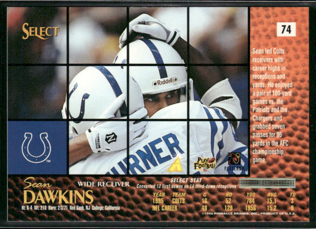 Sean Dawkins 1996 Select #74 Indianapolis Colts