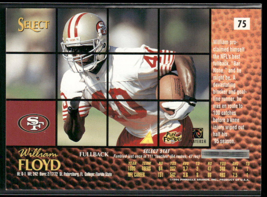 William Floyd 1996 Select #75 San Francisco 49ers