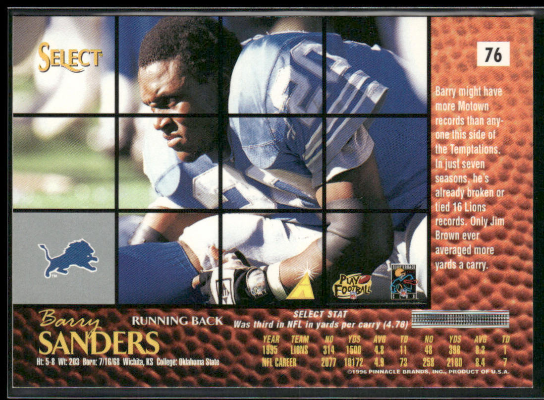 Barry Sanders 1996 Select #76 Detroit Lions