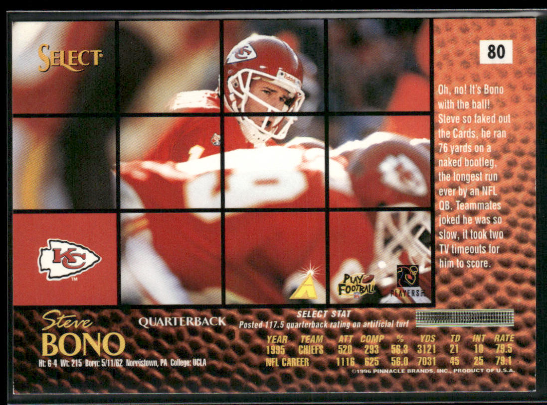Steve Bono 1996 Select #80 Kansas City Chiefs