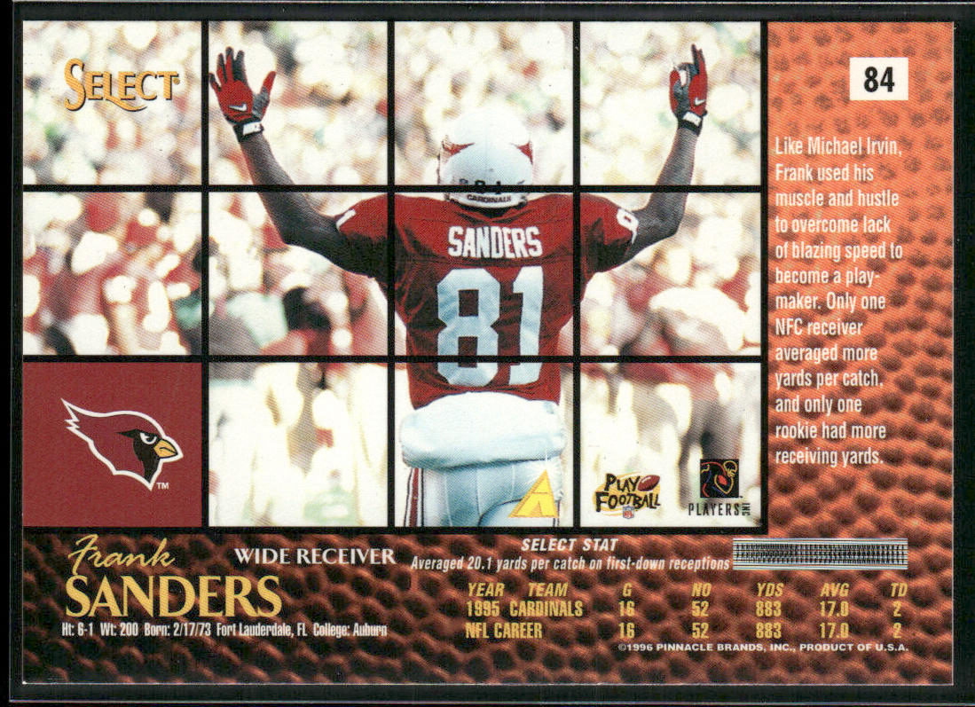Frank Sanders 1996 Select #84 Arizona Cardinals