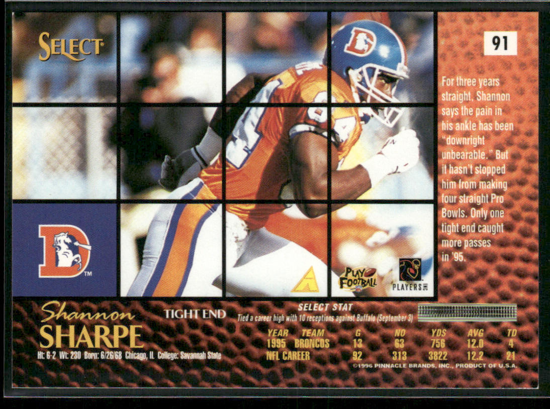 Shannon Sharpe 1996 Select #91 Denver Broncos