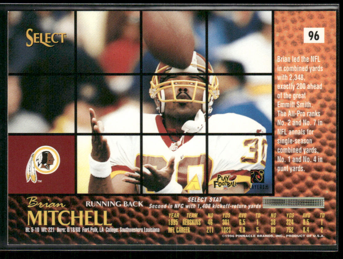 Brian Mitchell 1996 Select #96 Washington Redskins