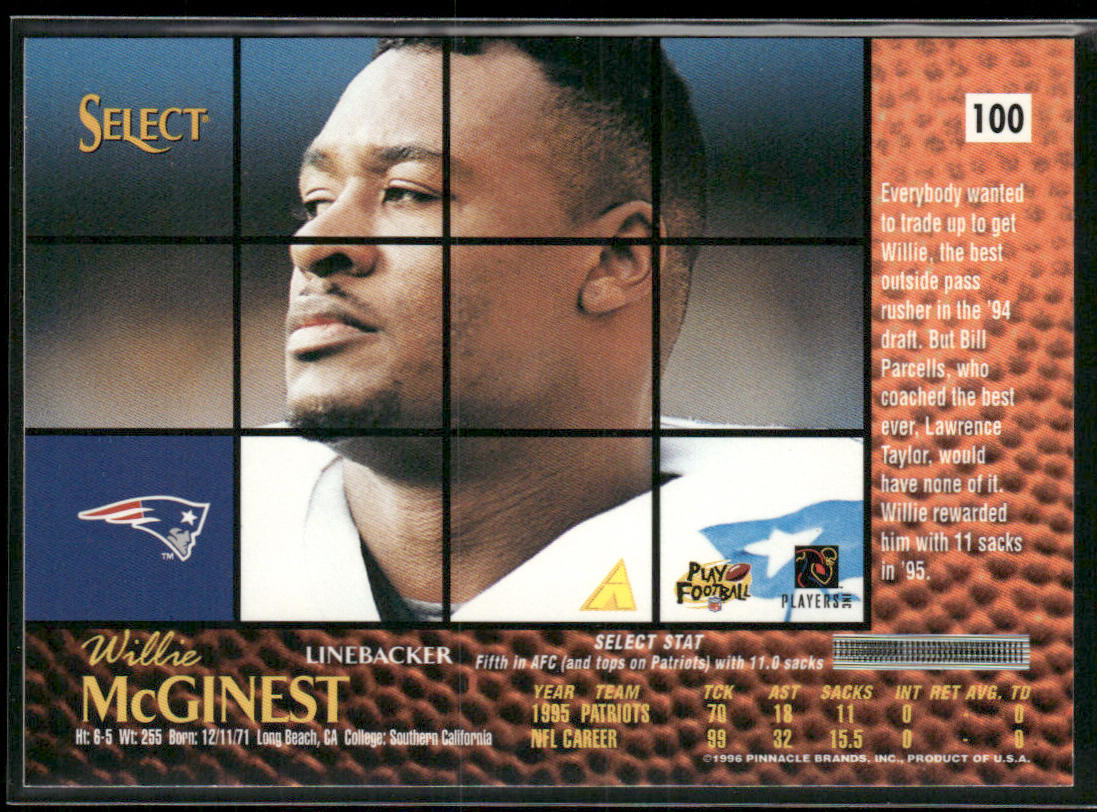 Willie McGinest 1996 Select #100 New England Patriots