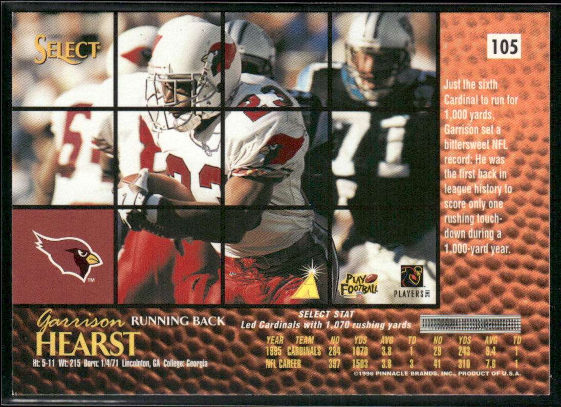 Garrison Hearst 1996 Select #105 Arizona Cardinals