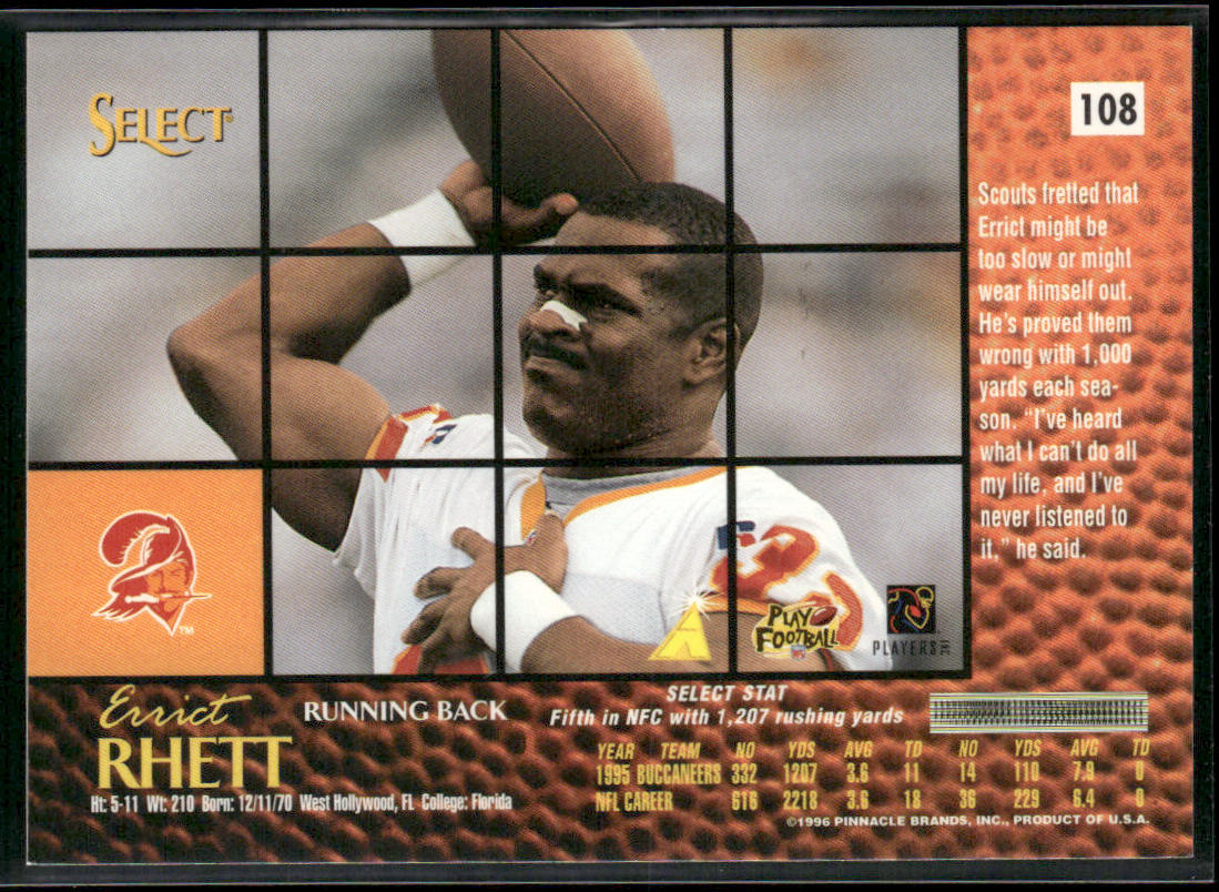 Errict Rhett 1996 Select #108 Tampa Bay Buccaneers