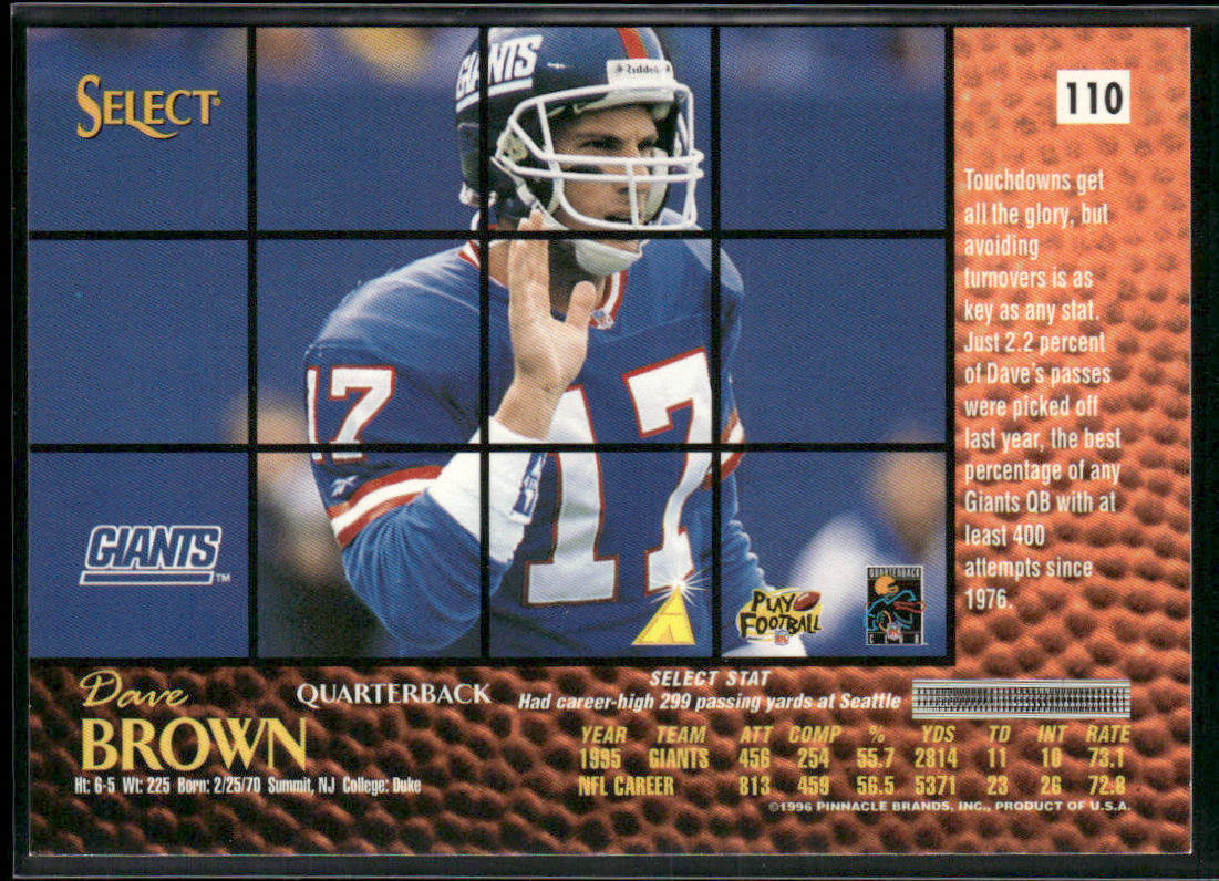 Dave Brown 1996 Select #110 New York Giants