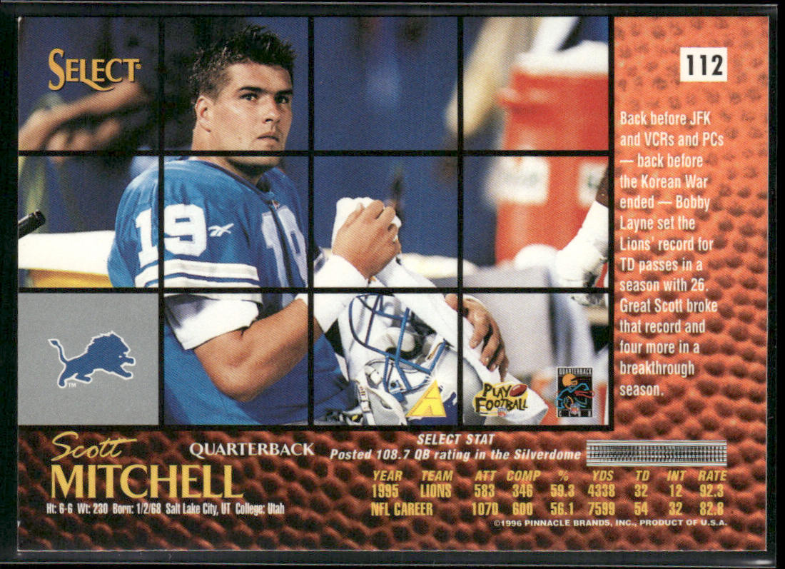 Scott Mitchell 1996 Select #112 Detroit Lions