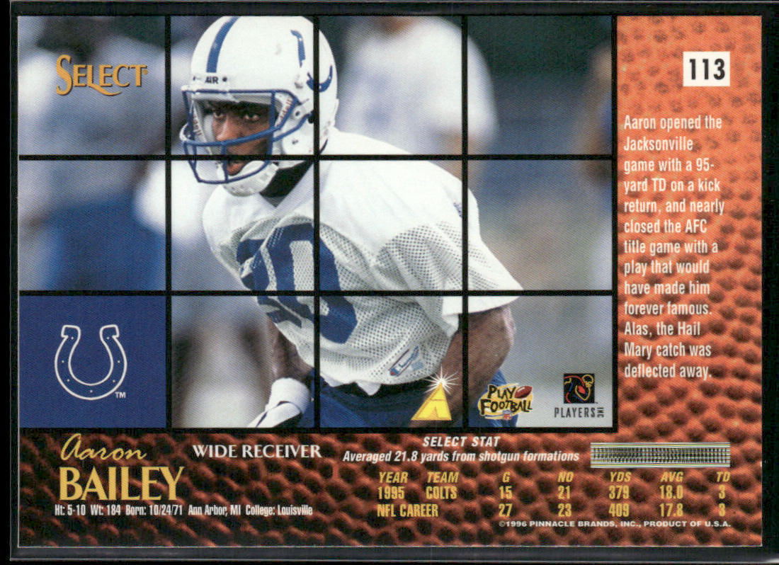 Aaron Bailey 1996 Select #113 Indianapolis Colts