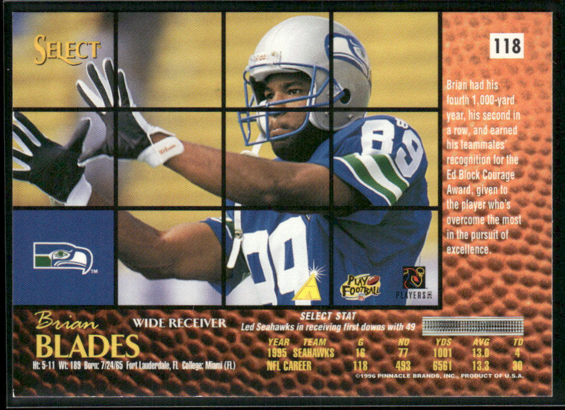 Brian Blades 1996 Select #118 Seattle Seahawks