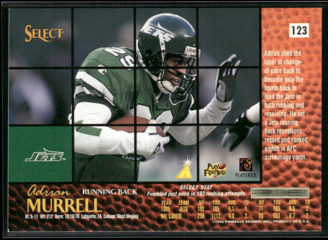 Adrian Murrell 1996 Select #123 New York Jets