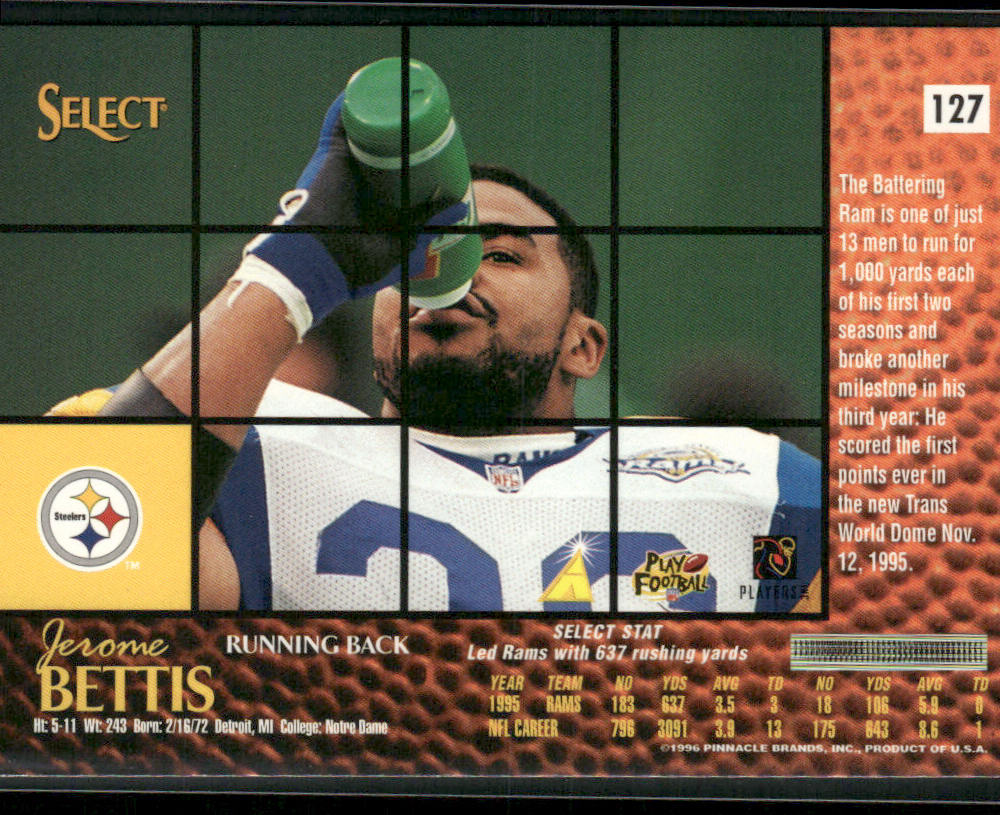 Jerome Bettis 1996 Select #127 Pittsburgh Steelers