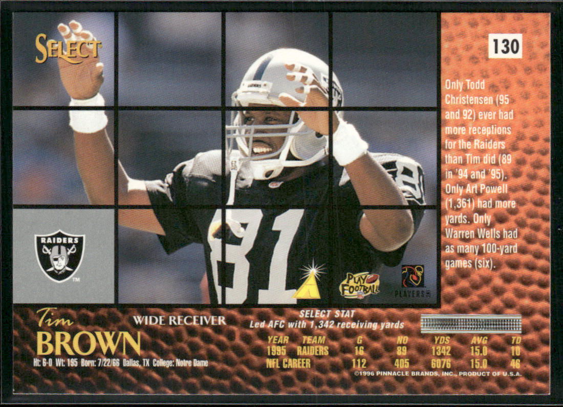 Tim Brown 1996 Select #130 Oakland Raiders