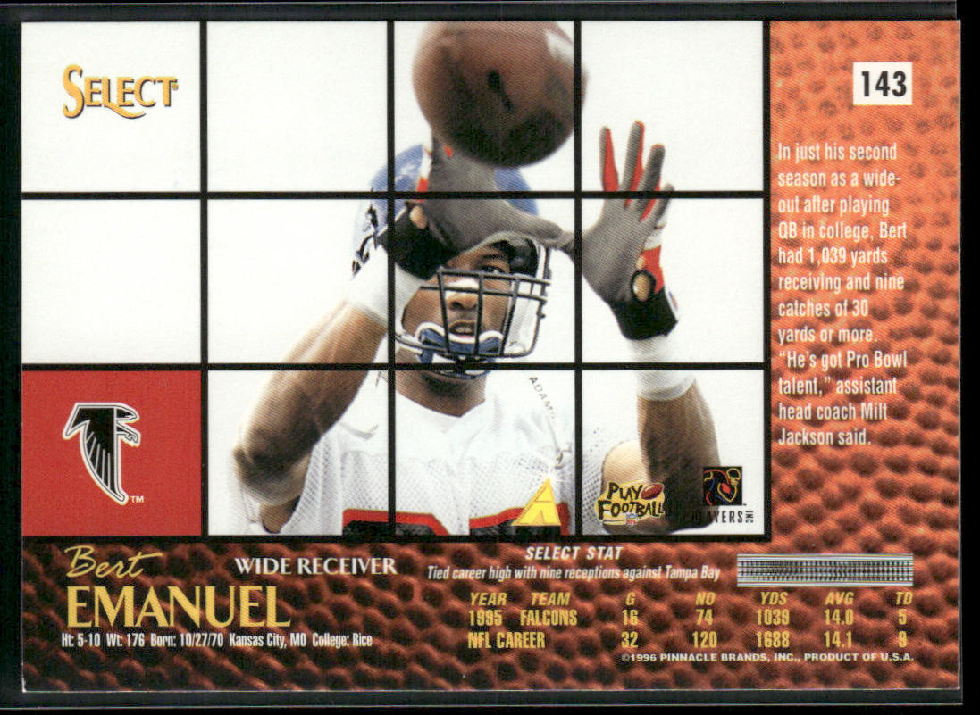 Bert Emanuel 1996 Select #143 Atlanta Falcons