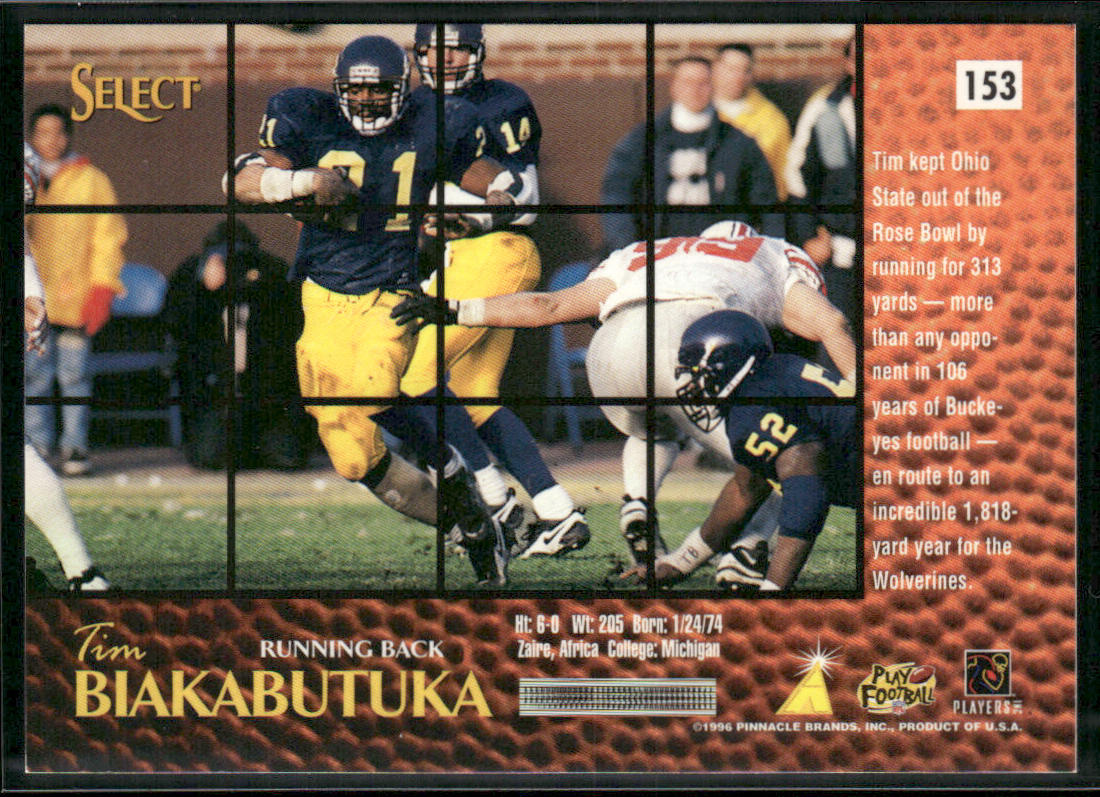 Tim Biakabutuka 1996 Select #153 RC Carolina Panthers