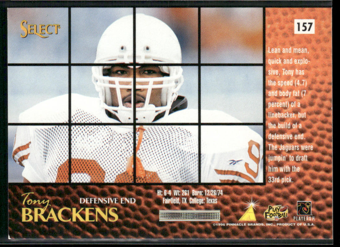 Tony Brackens 1996 Select #157 RC Jacksonville Jaguars