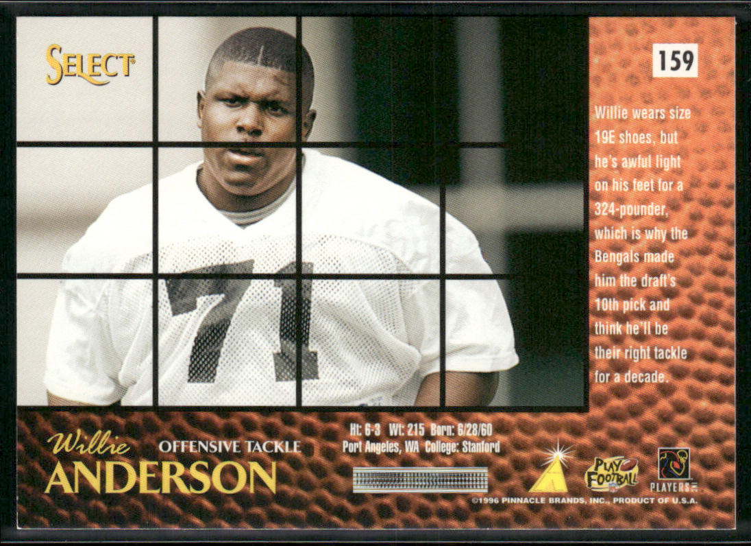 Willie Anderson 1996 Select #159 RC Cincinnati Bengals