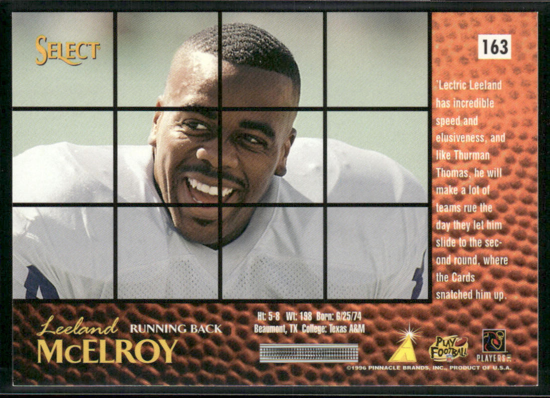Leeland McElroy 1996 Select #163 RC Arizona Cardinals