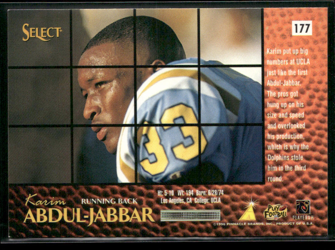 Karim Abdul-Jabbar 1996 Select #177 RC Miami Dolphins