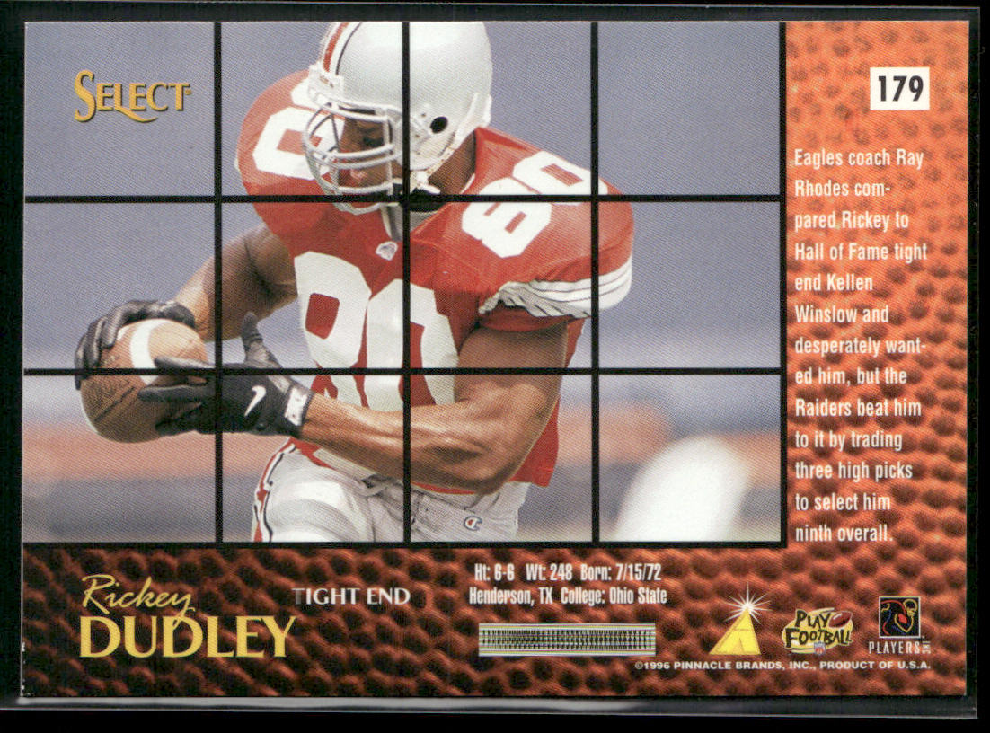 Rickey Dudley 1996 Select #179 RC Oakland Raiders