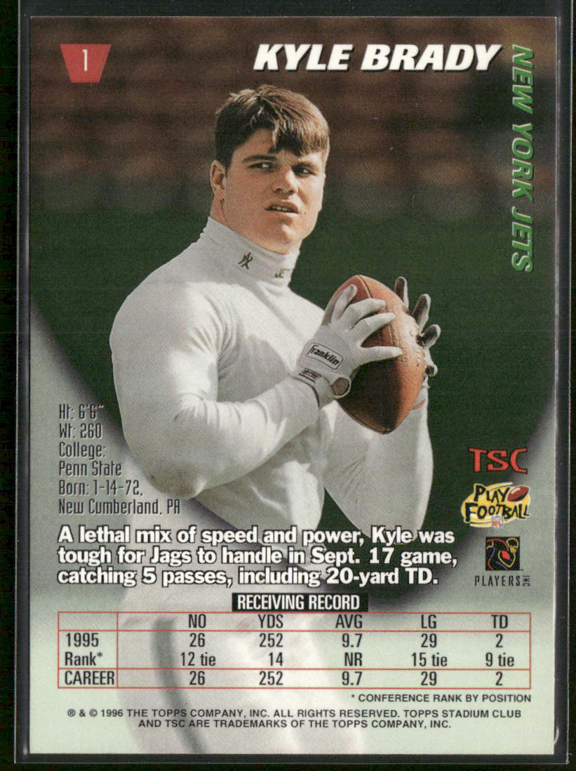 Kyle Brady 1996 Stadium Club #1 New York Jets