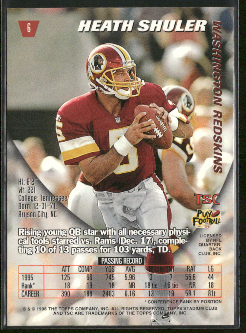 Heath Shuler 1996 Stadium Club #6 Washington Redskins