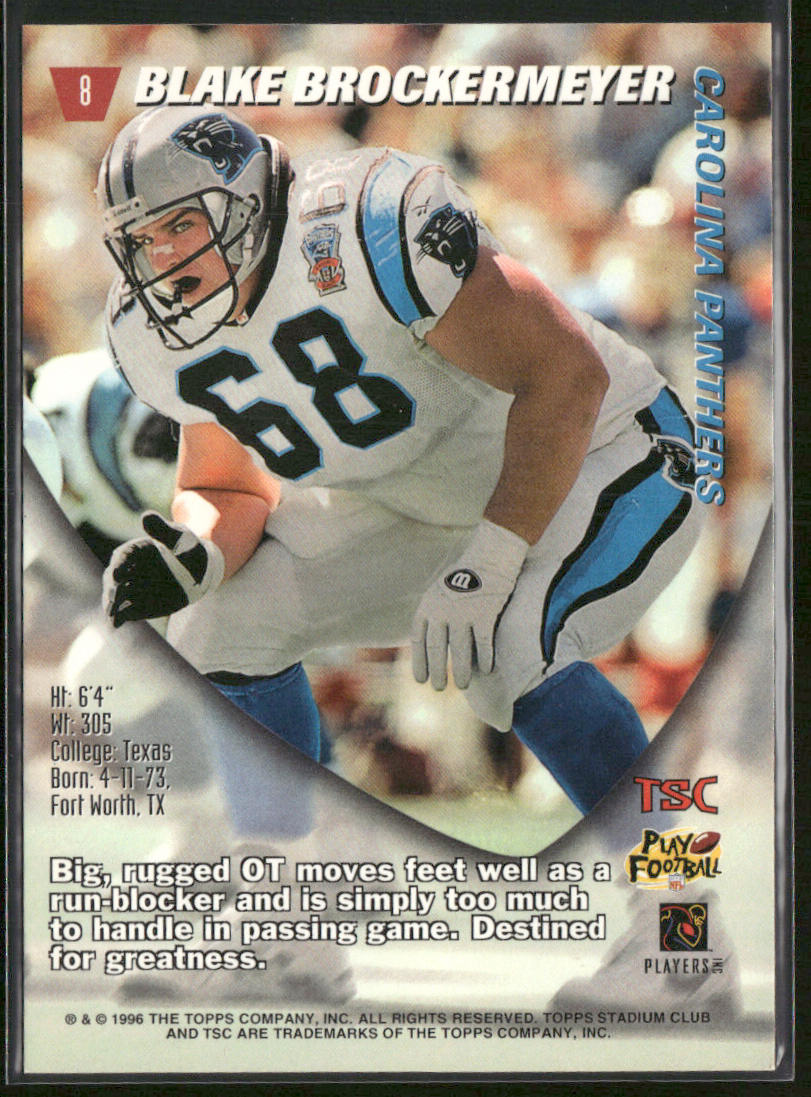 Blake Brockermeyer 1996 Stadium Club #8 Carolina Panthers