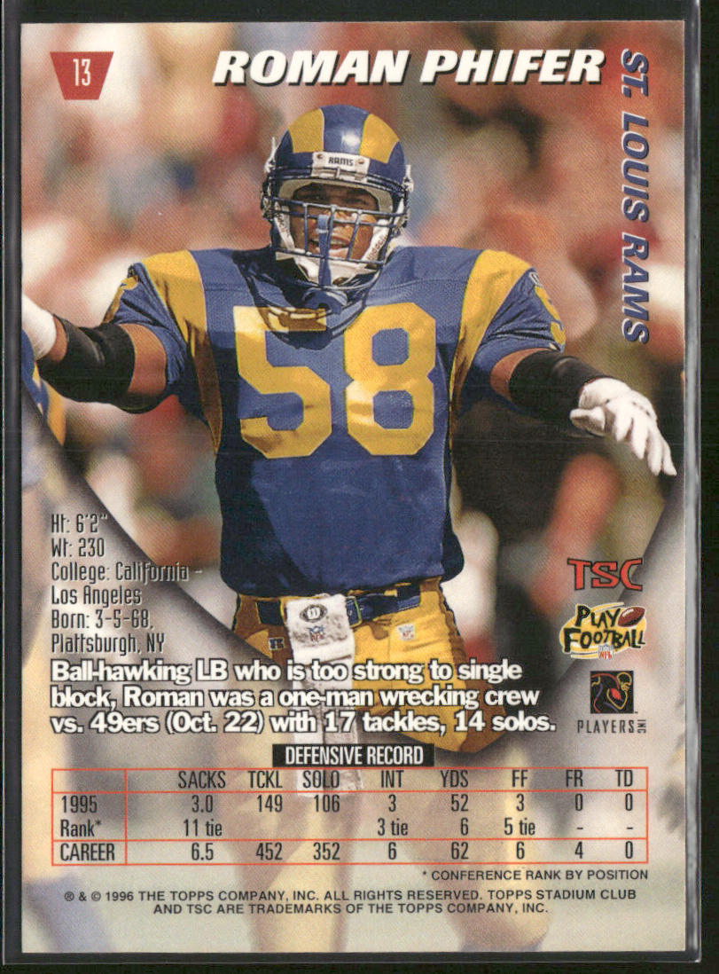 Roman Phifer 1996 Stadium Club #13 St. Louis Rams