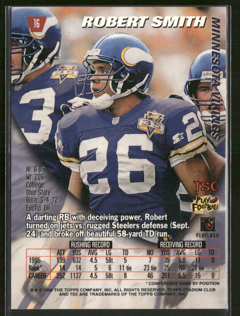 Robert Smith 1996 Stadium Club #16 Minnesota Vikings