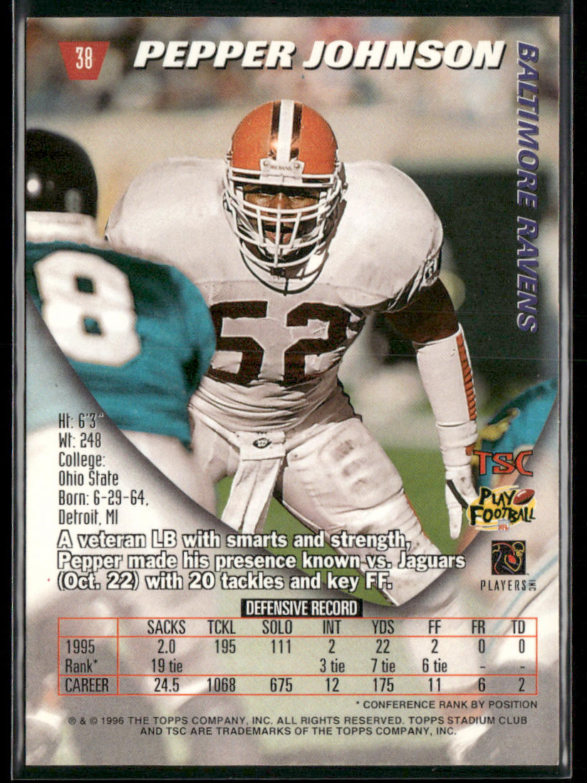 Pepper Johnson 1996 Stadium Club #38 Baltimore Ravens