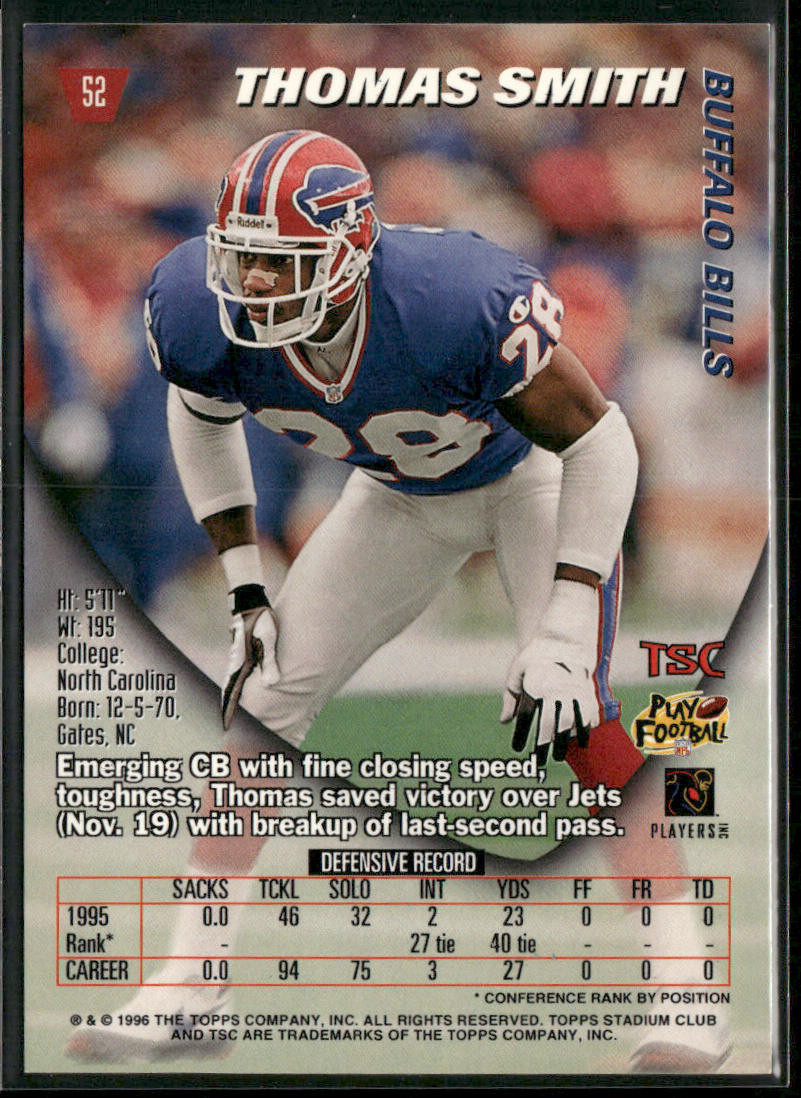 Thomas Smith 1996 Stadium Club #52 Buffalo Bills